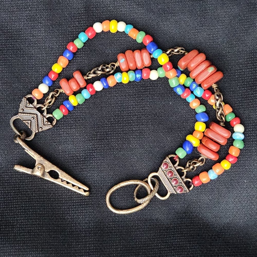 Lucky Brand Lucky You Alligator Roach Clip Multi Strand Boho Bead Bracelet